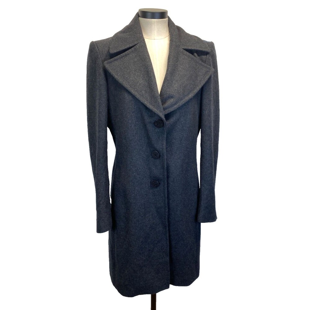 Tahari Women's Medium Tweed Wool Blend Long Coat Over Jacket Charcoal Gray